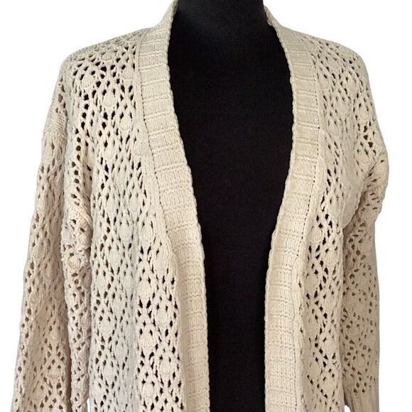 POL Open Knit Cream Long Duster Sweater Women’s Small - Picture 3 of 9